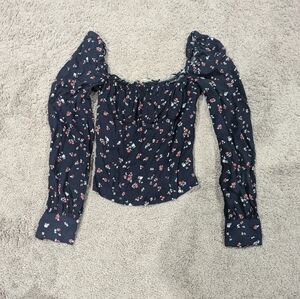 Reformation Blue floral long sleeve off‎ the shoulder size 2